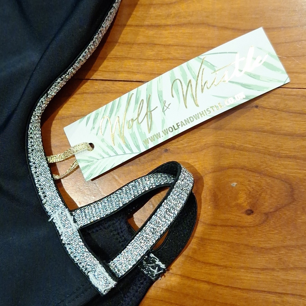 ASOS x Wolf & Whistle Metallic Monokini Swimsuit | Black & Gold | DD Cup - Picture 2 of 5